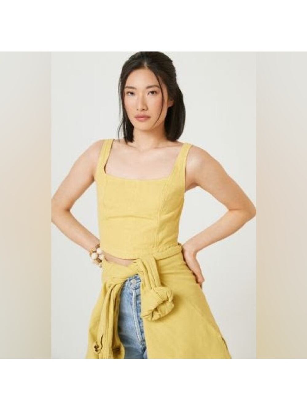 Anthropologie Pilcro Linen Crop Top Yellow Womens Size Medium